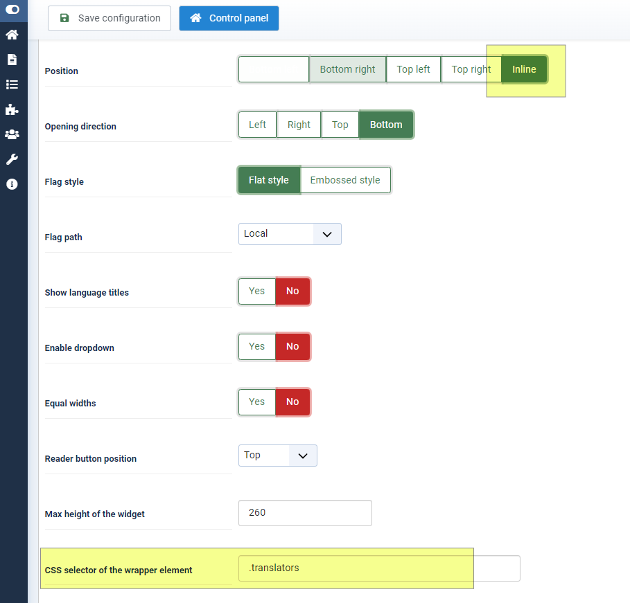 gptranslate modules config