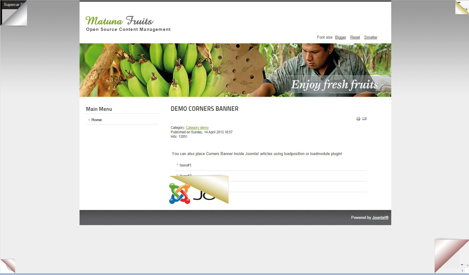 Corners banner inside middle page