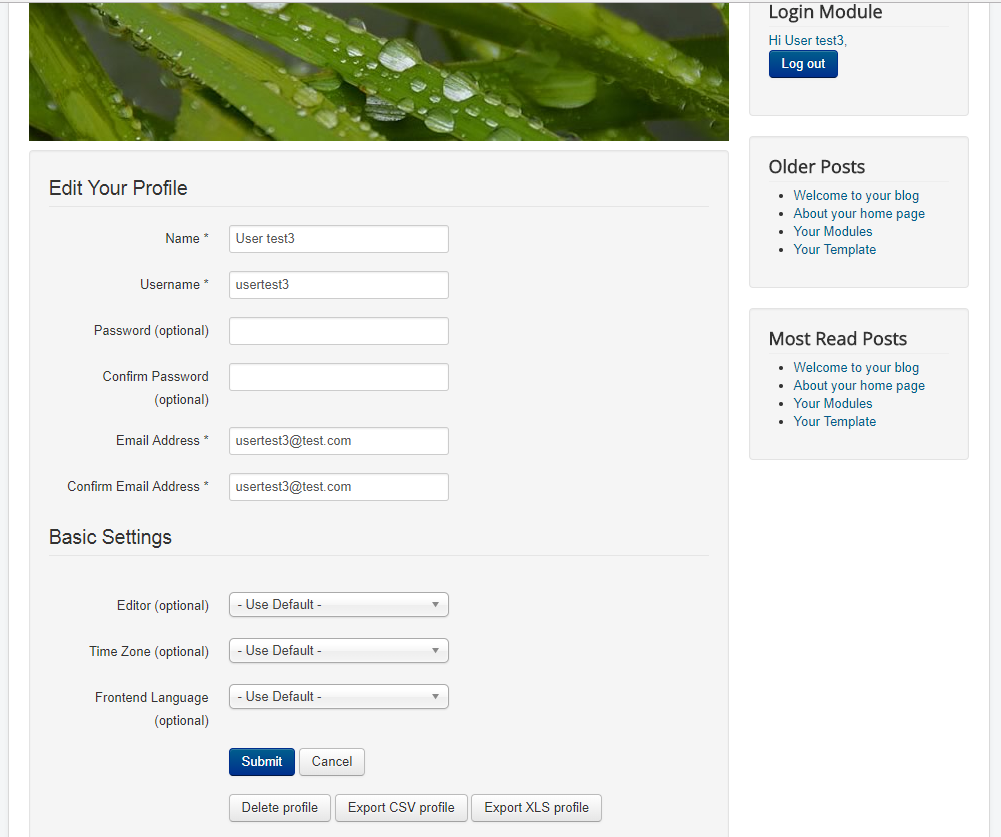 User profile buttons