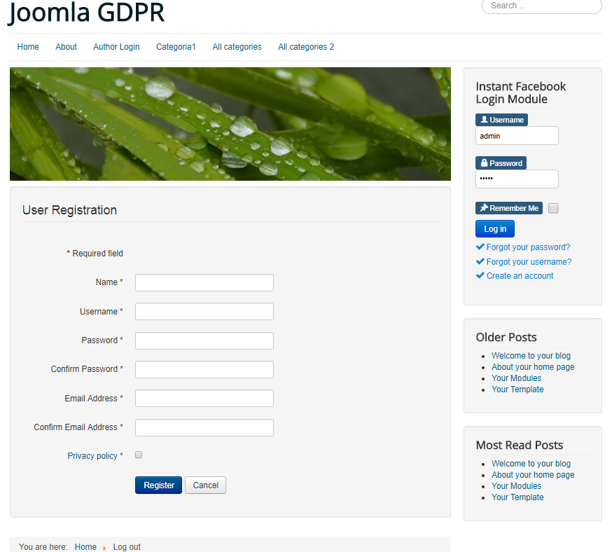 Privacy policy checkbox