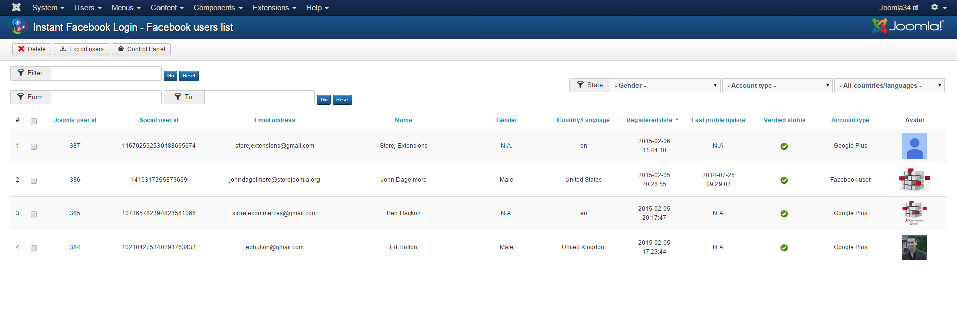 Users list