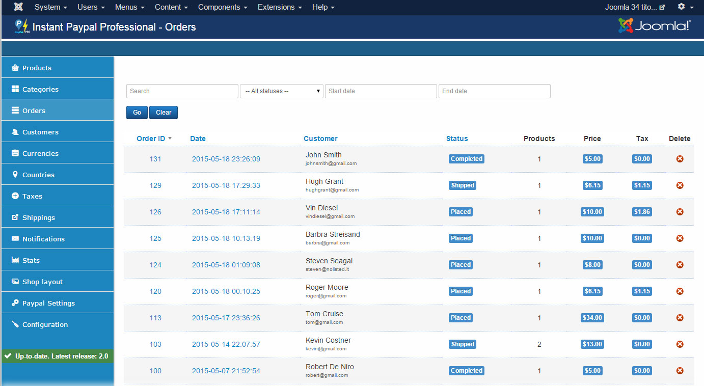 Orders history