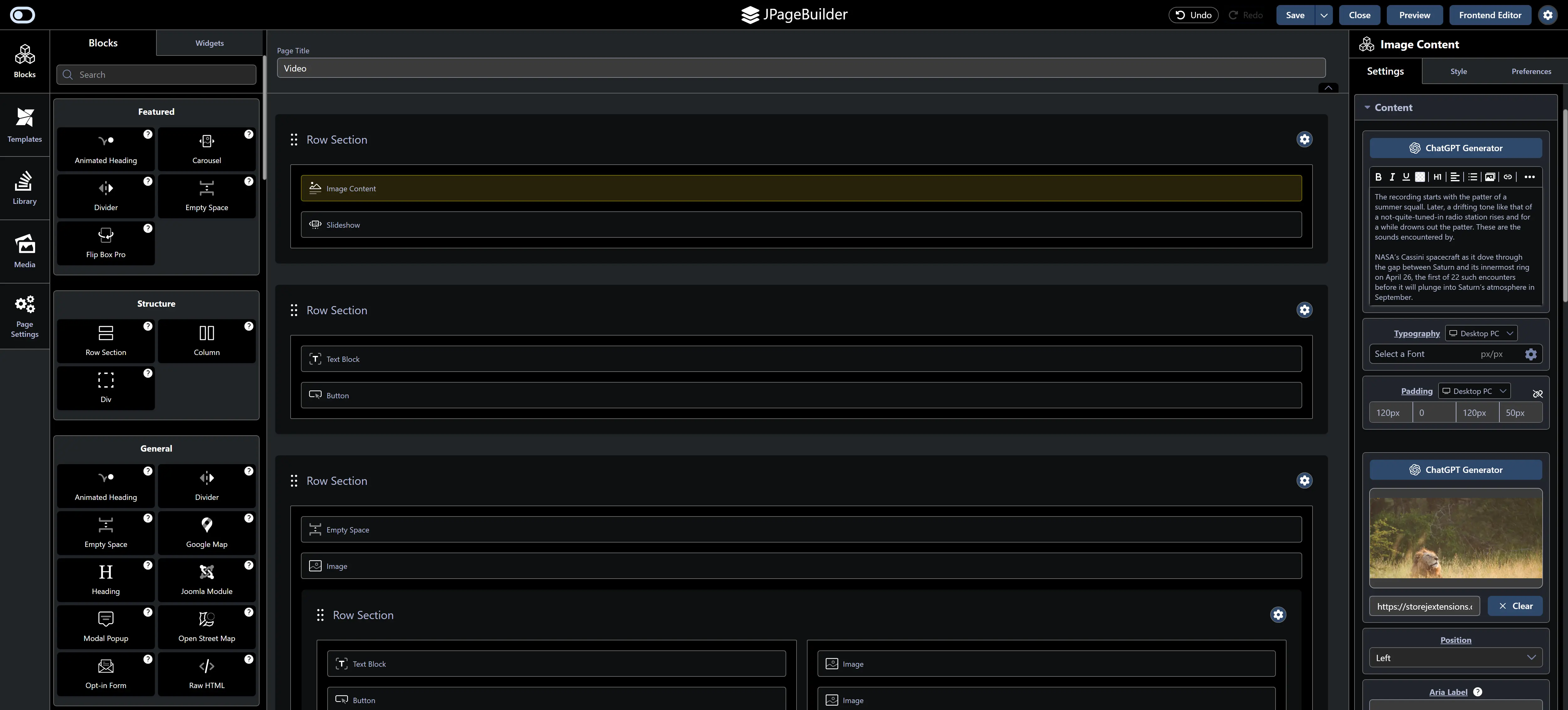 Backend Joomla Page Builder Editor