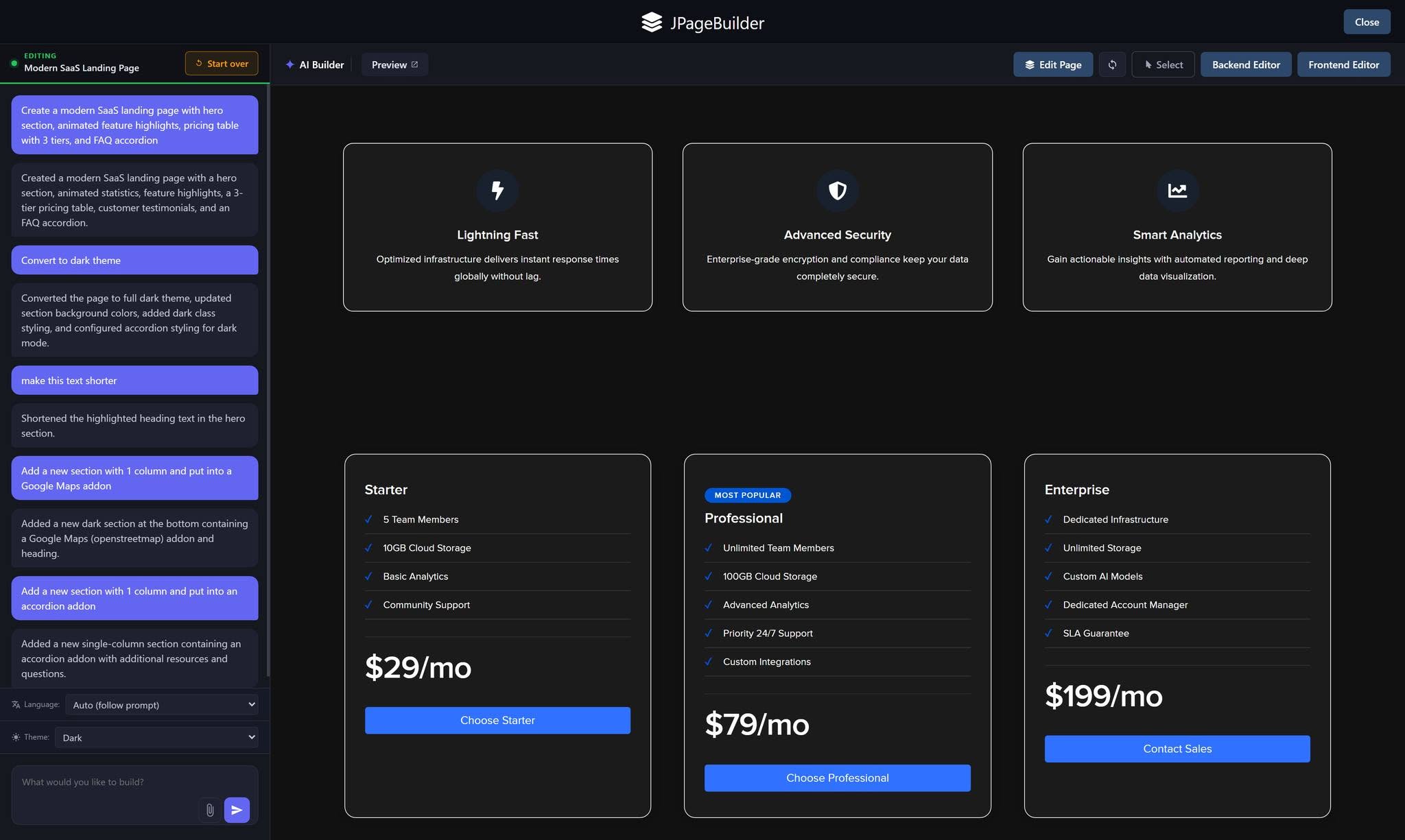 AI Builder generated page preview