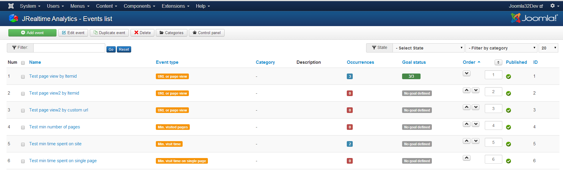 Events tracking system