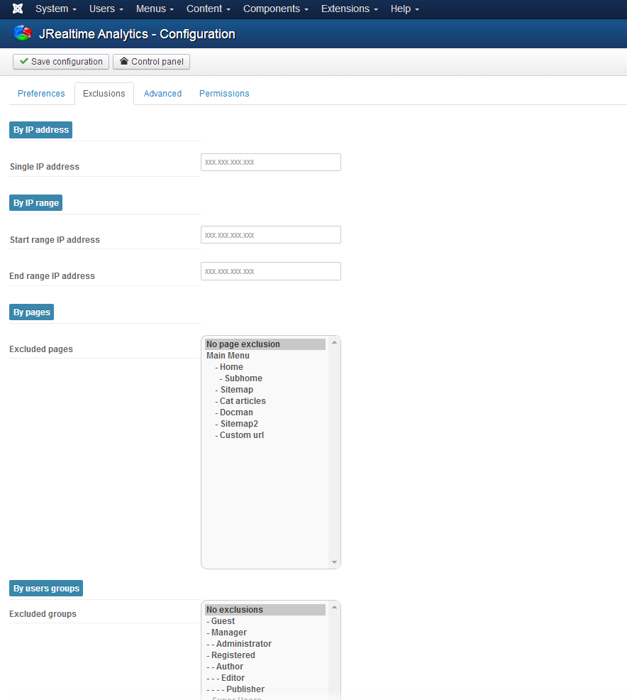 Banning configuration