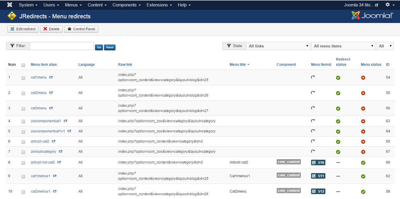 Redirects manager