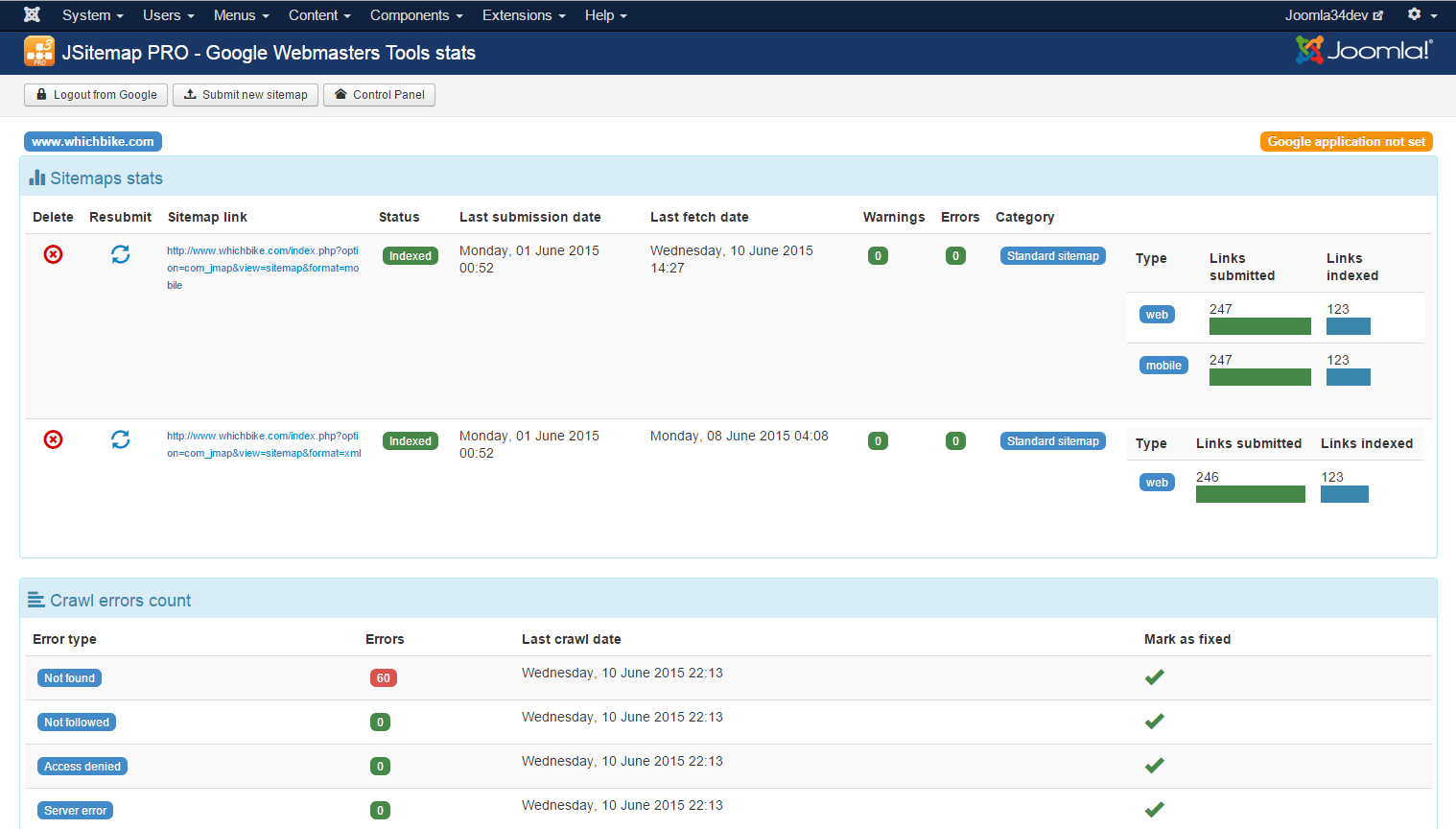 Google Webmasters Tools/Search Console integration