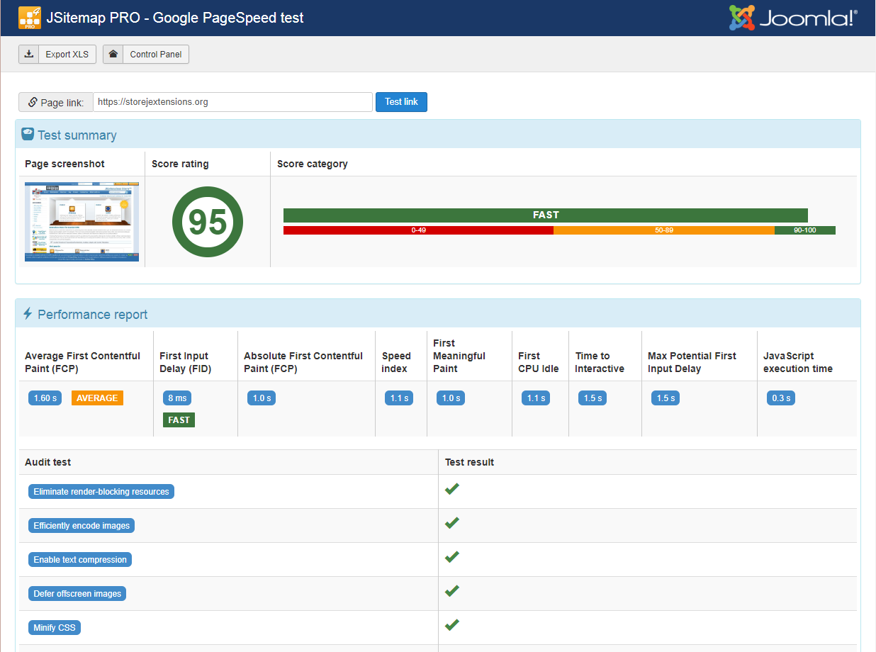 Google PageSpeed integration