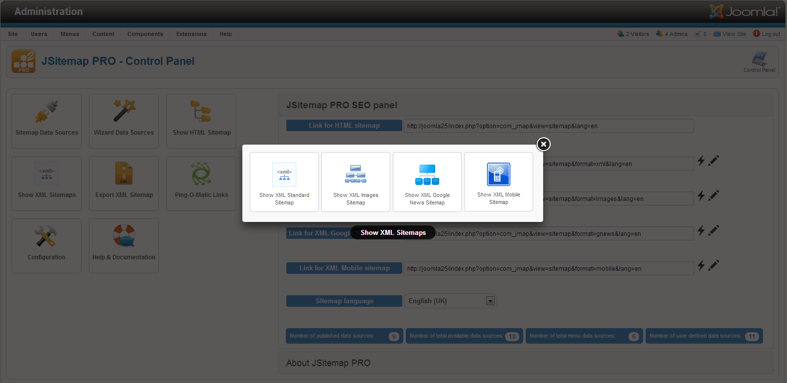 Export XML sitemap types