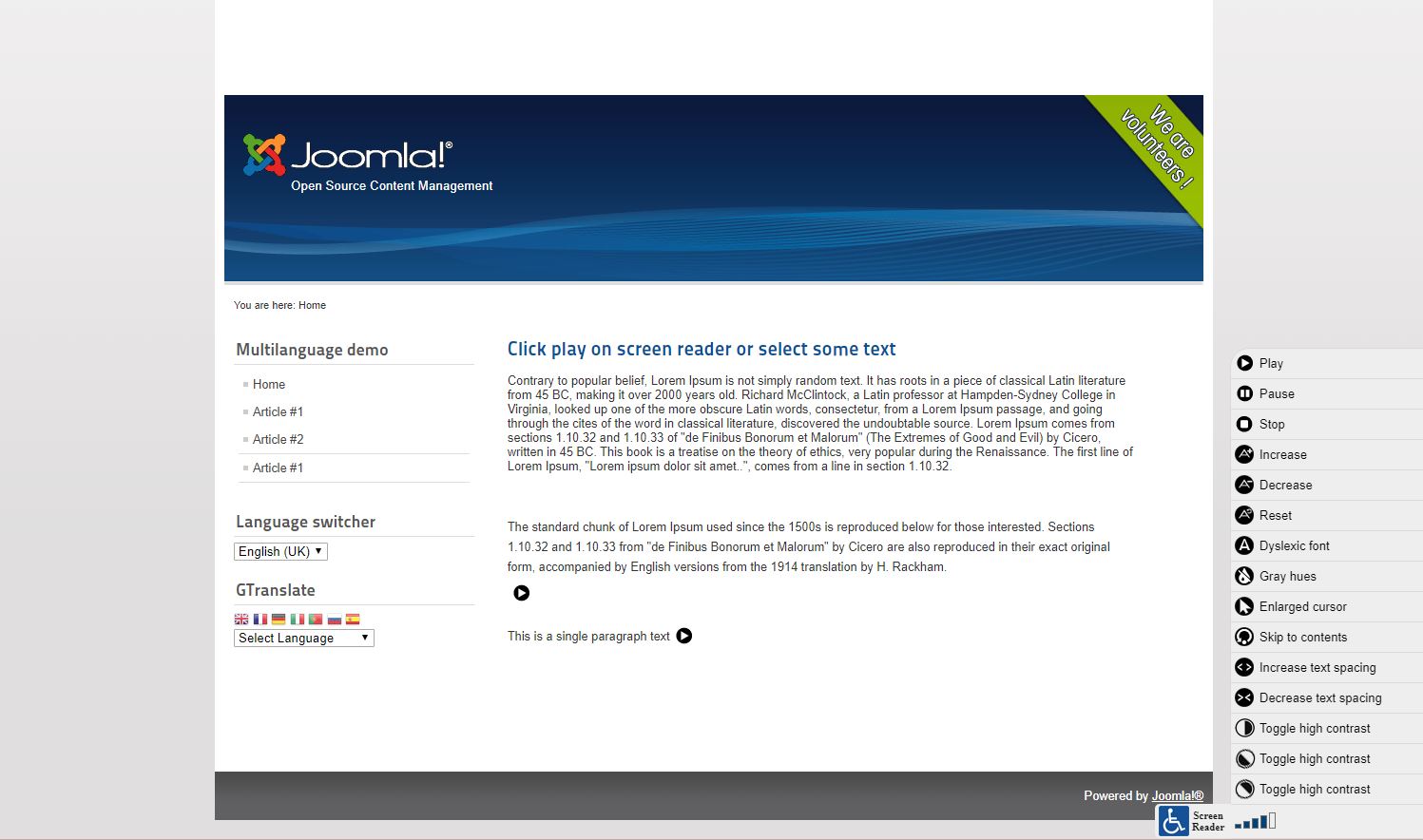 Screen Reader sidebar