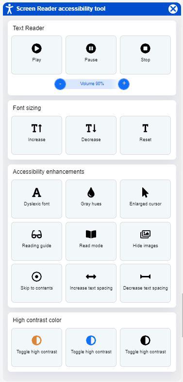 Screen Reader interface popup