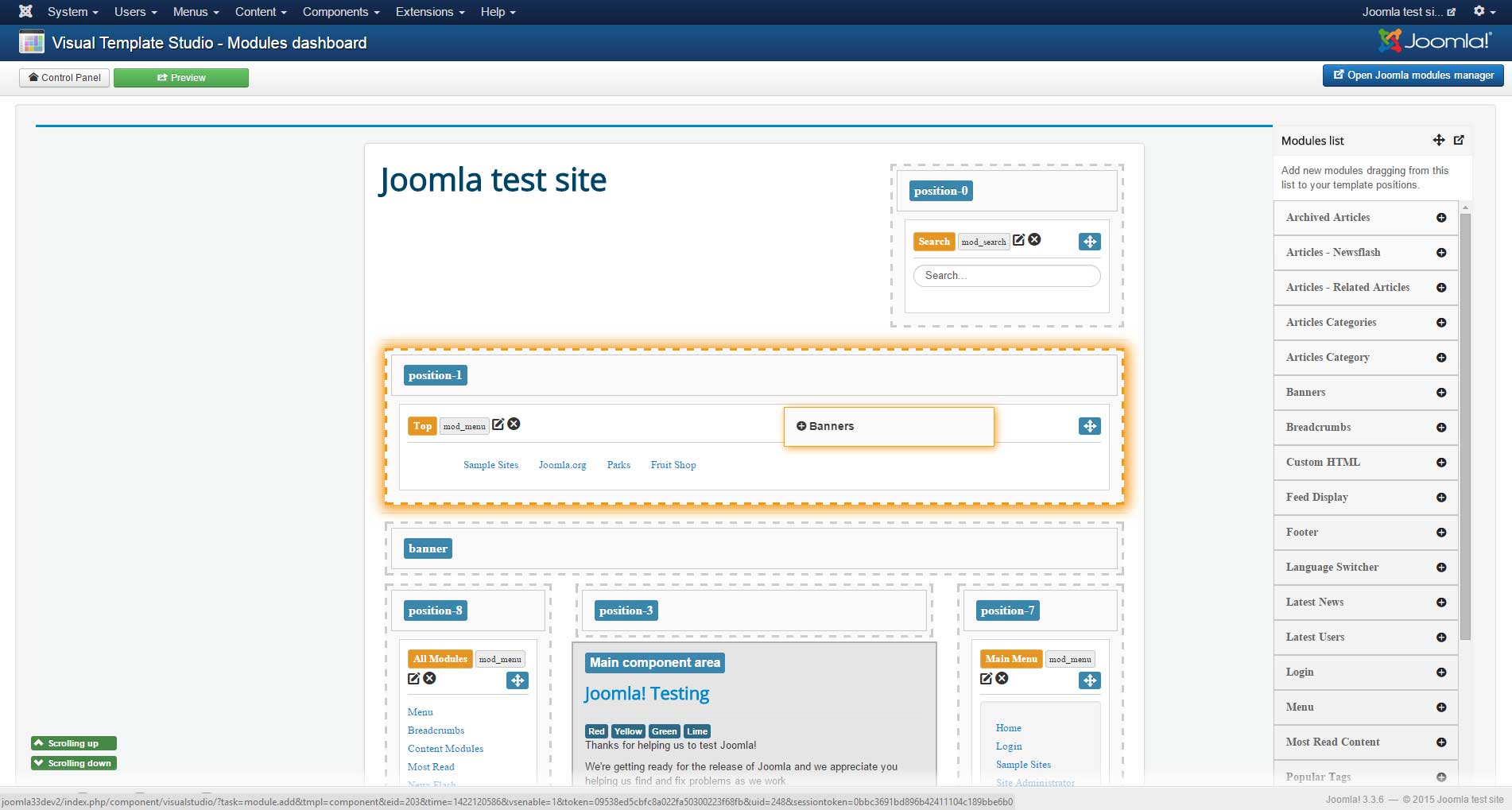 Modules dashboard