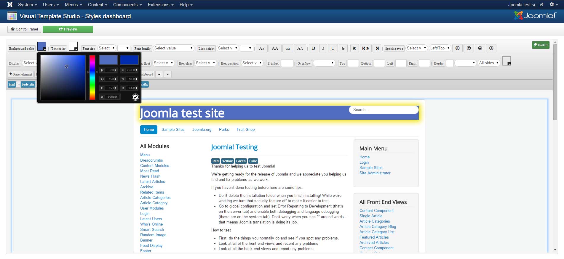 Styles dashboard