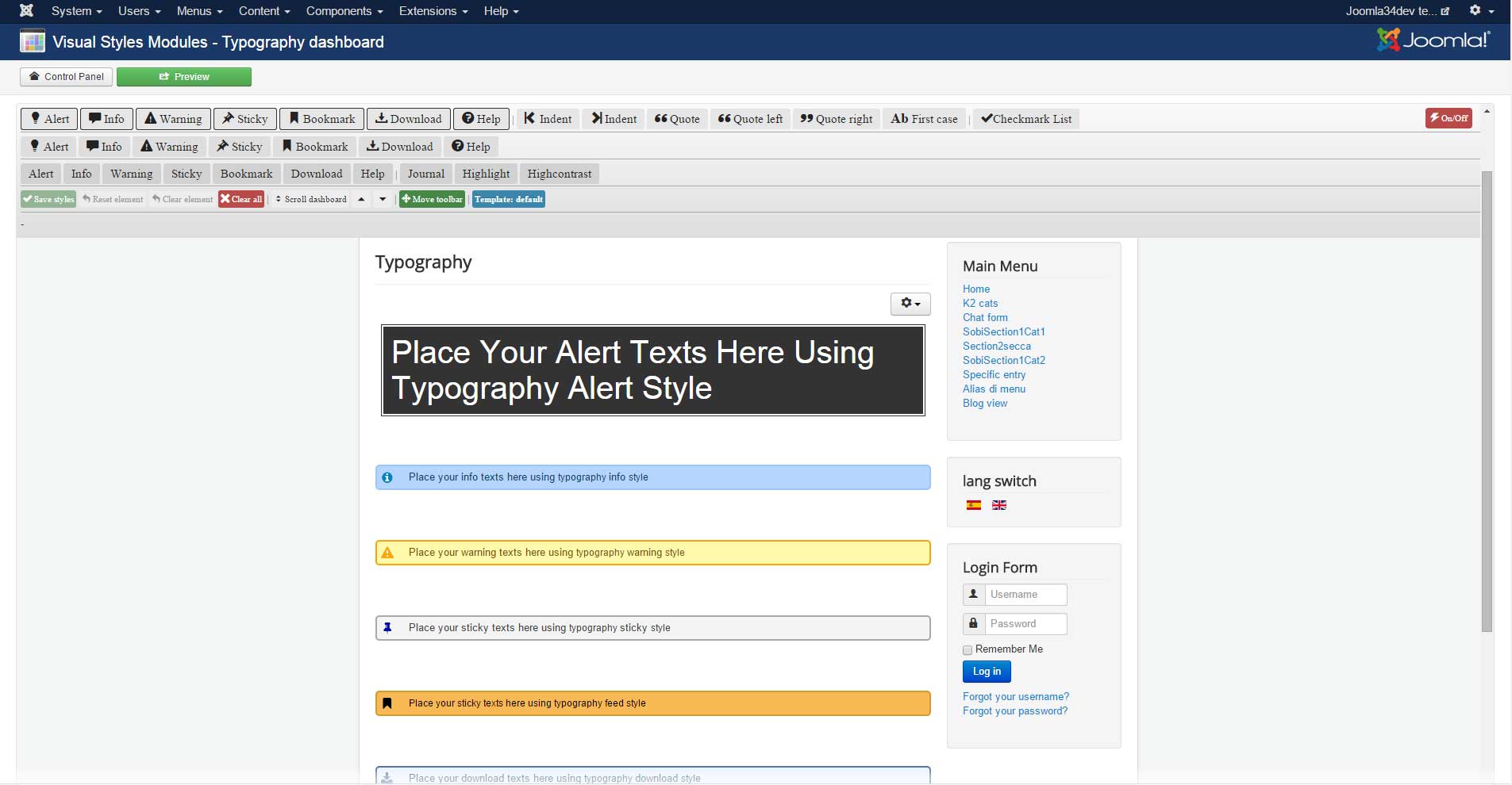 Typography dashboard styles